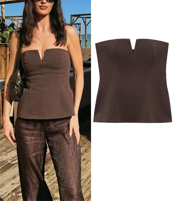 Women Two‑Tone Strap Vest, Off‑Shoulder Sleeveless Slim Top