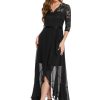 Women's V-Neck Dress for Women Wedding Guest Hi-Lo Floral Lace Prom Cocktail Party Formal Bridesmaid Dress