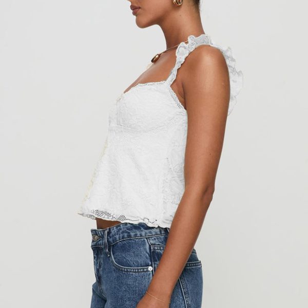 Women Y2k Lace Trim Tank Tops Teen Girl Fairycore Sleeveless Solid Going Out Streetwear Summer Crop Camisole