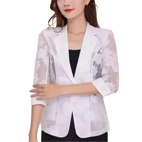 61P1mSd3ajL.jpg Women slim Jacket Thin Cardigan Clothing Hollow Lace Three-quarter Sleeve Three Quarter Suit Top Ladie