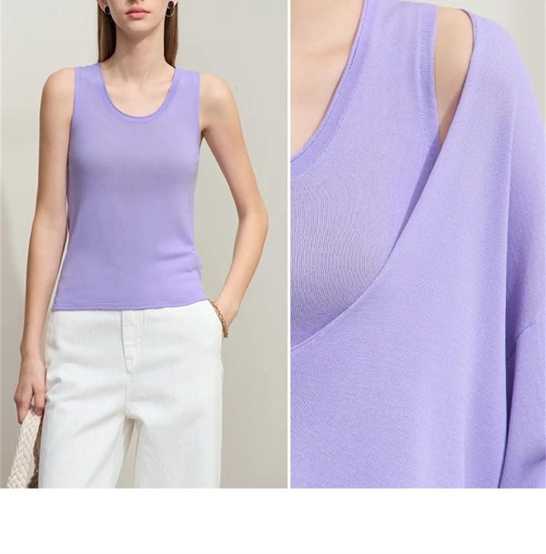 Women's Lazy Knit Vest - Solid U-Neck Sweater Top for Casual Spring Wear