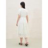 Women Beige Dress Gentle Style Short Sleeve V-Neck Long Lace Lyocell Dresses Solid Vestidos