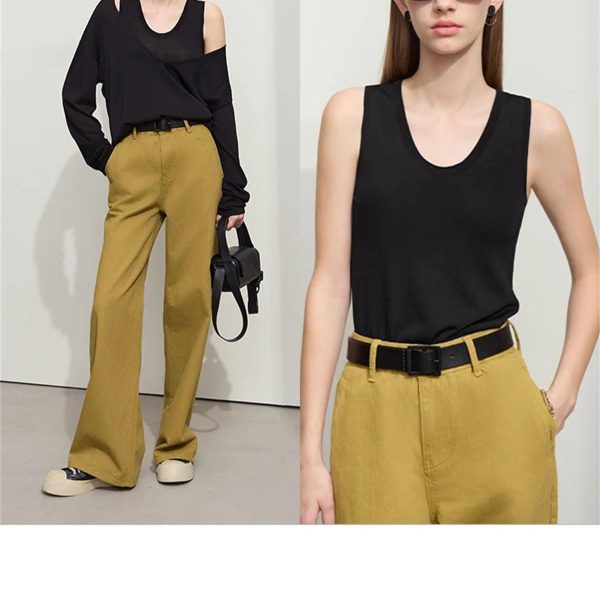 Women's Lazy Knit Vest - Solid U-Neck Sweater Top for Casual Spring Wear