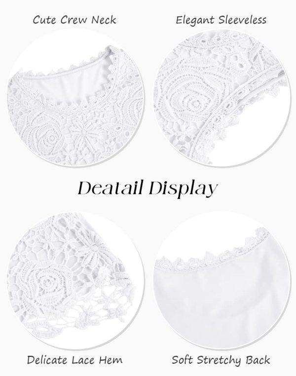 Womens Lace Tank Top Blouse Sleeveless Summer Casual Crew Neck Slim Fit Hollow Out Shirt