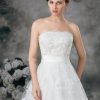 Ivory Elegant A-Line Strapless Floor-Length Chapel Lace Wedding Dresses