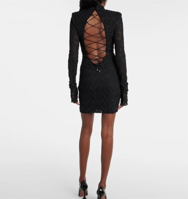 Women's Backless Party Dress - Crisscross Lace-Up Long Sleeve Bodycon Midi Dress
