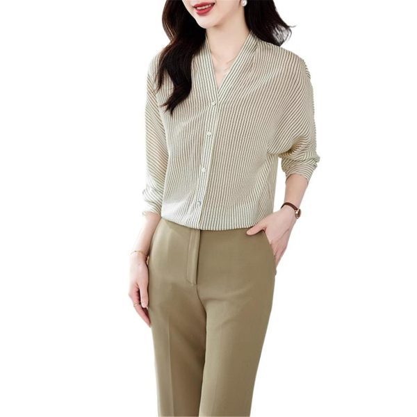 Ladies' Summer Elegant Chiffon Shirt Long-Sleeved for Office Travel Top Blouse for Women
