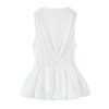 Women Bow‑Trim Deep V‑Neck Vest, Textured Elastic Waist Top