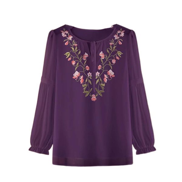Ladies' Summer Chiffon Long-Sleeved Top for Handicraft Markets Markets Blouse for Women