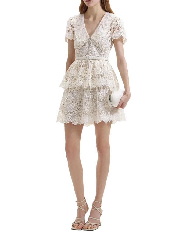 61TrXYE37SL.jpg Women's Slimming Embroidery Dress - V-Neck Short Sleeve High Waist Belted Spring Dress