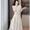 Summer Flower Embroidery Lace Two Piece Sets Women Tops