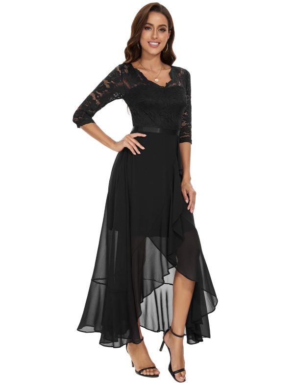 Women's V-Neck Dress for Women Wedding Guest Hi-Lo Floral Lace Prom Cocktail Party Formal Bridesmaid Dress