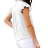 Women's V Neck Lace Crochet Shirts Button Down Short Sleeve Casual Blouse Tops