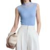 Women's Mock Neck Knit Camisole - Double Curved Yarn Top for Sleeveless Elegance