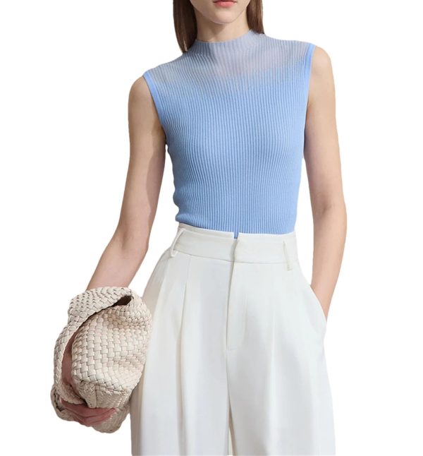 Women's Mock Neck Knit Camisole - Double Curved Yarn Top for Sleeveless Elegance