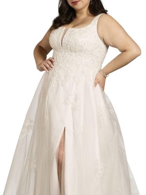 Square Neck Tulle and Lace Ball Gown Wedding Dress