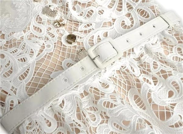 Womens Vintage Party Dress V-Neck Short Sleeve Lace Up Hollow Out Button Lace Formal Evening Maxi Long Dresses
