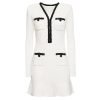 Women's Slimming Patchwork Mini Dress - V-Neck Long Sleeve High Waist Spring Pocket Dress
