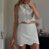 Women Embroidered Vest & Shorts Set, Single‑Breasted Sleeveless Top + Temperament Skirt