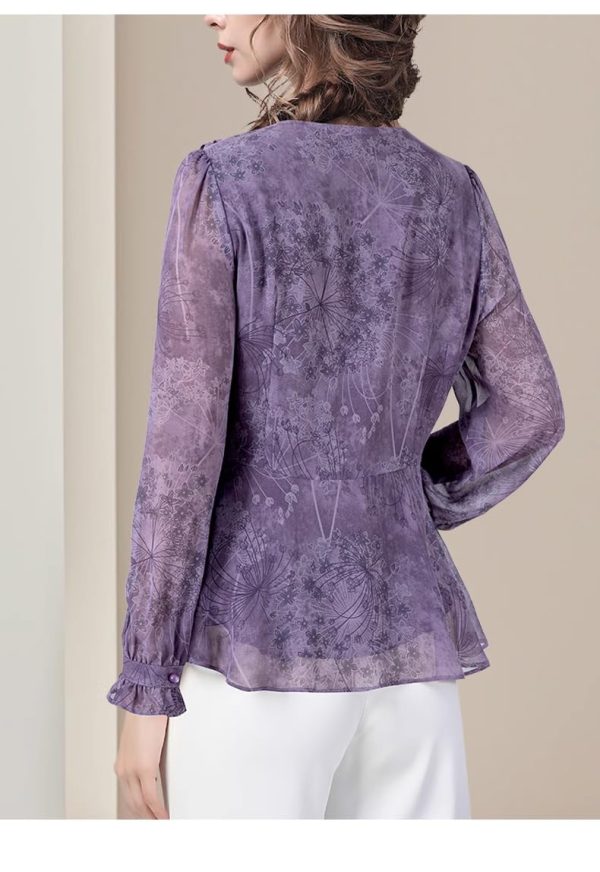 Ladies' Summer Lightweight Chiffon Top Long-Sleeved for Business Trips Soft Top Blouse for Women