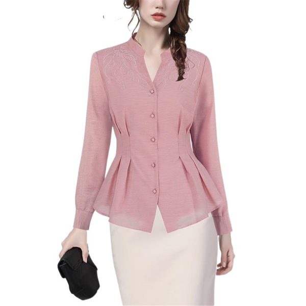 Ladies' Summer Long-Sleeved Chiffon Shirt for Work Travel and Office Breathable Soft Top Blouse for Women
