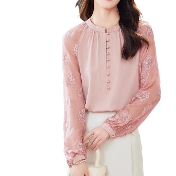Ladies' Summer Casual Chiffon Top Long-Sleeved Office Travel Lightweight Blouse for Women