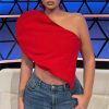 Women Heart‑Shape Off‑Shoulder Crop Top, Asymmetric Sleeveless Vest