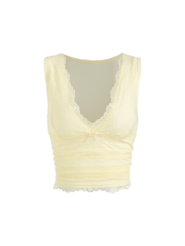 Lace Crop Tank Tops for Women Summer V Neck Sleeveless Going Out Tops Ruched Sexy Tee Trendy T Shirts Casual