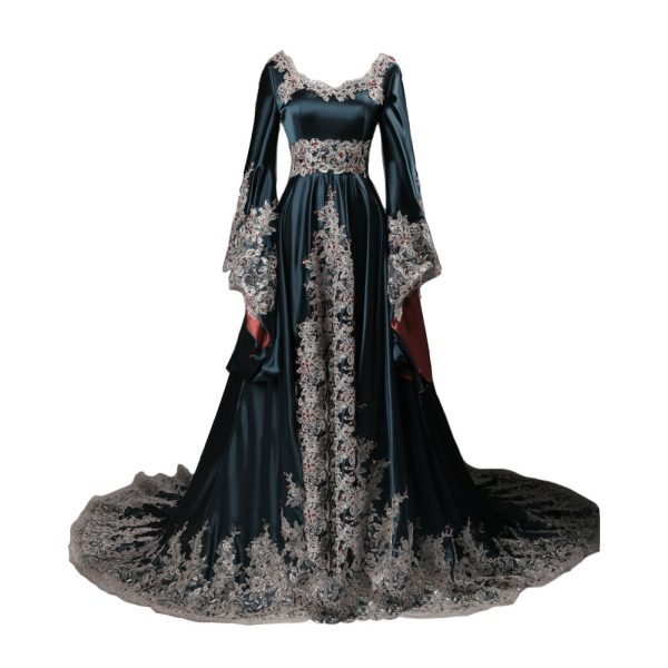 61XkhvII1vL.jpg Vintage Long Sleeves Formal Evening Gowns A Line Women Gothic Dresses