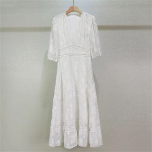 Women's 2025 Embroidered Lace Dress - Flute Hollow V-Neck