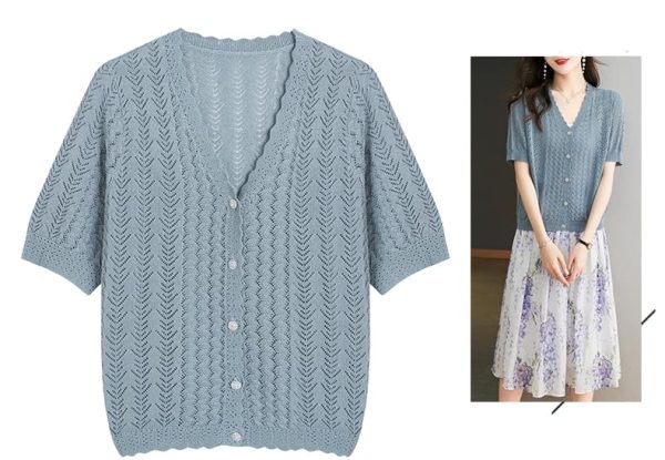 Women's Knitwear Shawl Top Short Sleeve Summer Ice Silk Cardigan Casual Vacation Blouse