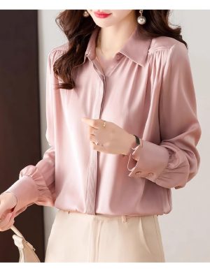 Ladies' Summer Chiffon Top Long-Sleeved for Office Vacation Daily Soft Blouse for Women