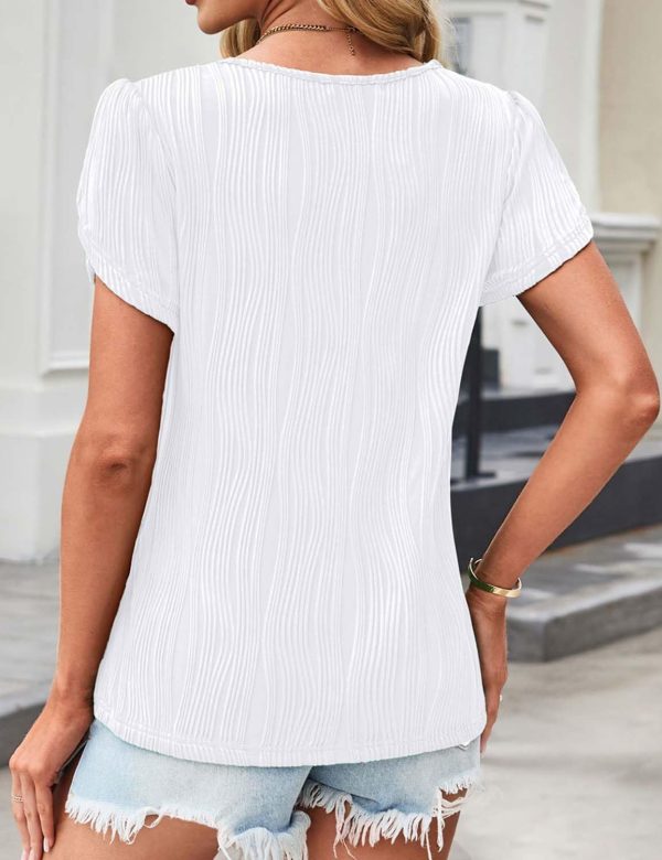 Blouses for Women Dressy Casual Petal Short Sleeve Business Work Tops Ladies Lace V Neck Summer Trendy Shirts