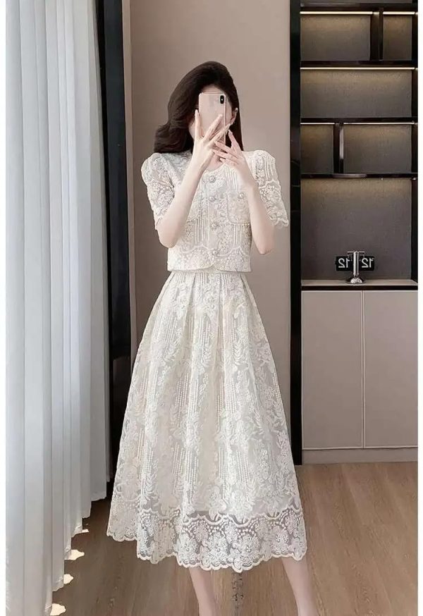 Summer Flower Embroidery Lace Two Piece Sets Women Tops