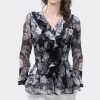 Ladies' Lightweight Chiffon Shirt Long-Sleeved for Summer Work and Travel Printed Top Blouse for Women