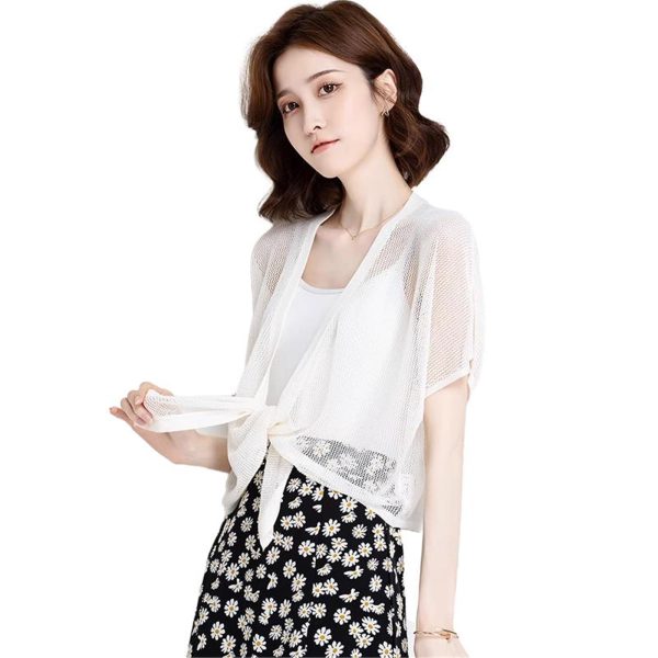Women's Knitwear Summer Hollow Out Cardigan Short Sleeve Casual Top