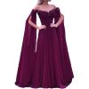 Floral Off The Shoulder Goddess Long Sleeves Cape Prom Evening Dresses