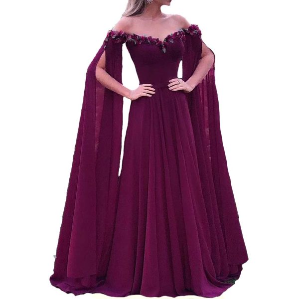 Floral Off The Shoulder Goddess Long Sleeves Cape Prom Evening Dresses