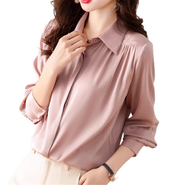 Ladies' Summer Chiffon Top Long-Sleeved for Office Vacation Daily Soft Blouse for Women