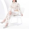 Women's Crochet Lace Set - Lantern Sleeve Top & High Waist Pants Bohemian Outfit