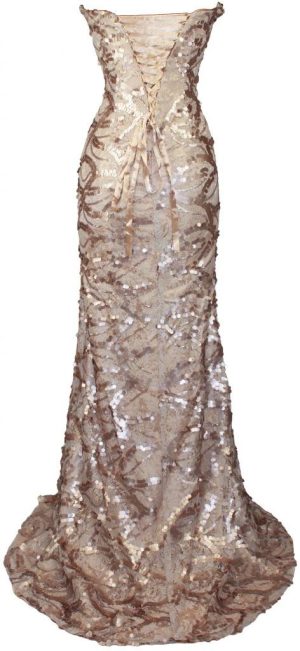 Women's Strapless Beaded Black Lace Prom Formal Dress
