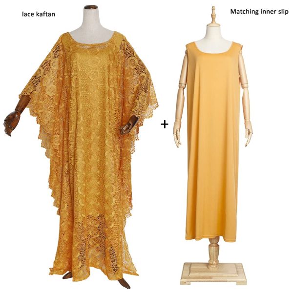 Women's Solid Color Lace Kaftan Dress Embroidery Rhinestone Evening Party Gown Plus Size