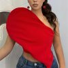 Women Heart‑Shape Off‑Shoulder Crop Top, Asymmetric Sleeveless Vest