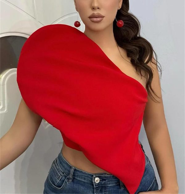 Women Heart‑Shape Off‑Shoulder Crop Top, Asymmetric Sleeveless Vest