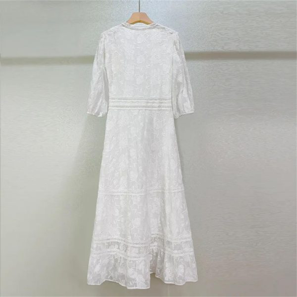 Women's 2025 Embroidered Lace Dress - Flute Hollow V-Neck