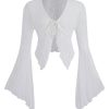 Women's Lace Tops Tie Front Bell Long Sleeve Sheer Blouse Crop Tops