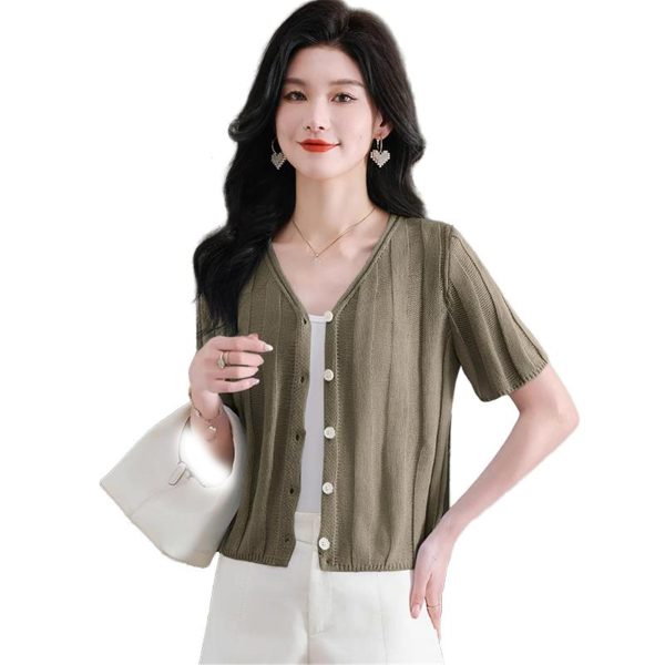Women's Knitwear Short Sleeve Cardigan Summer Ice Silk Casual Commuting Shawl Top