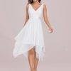 Women's Vintage V Neck Irregular Hem Lace A Line Chiffon Cocktail Dresses 00207