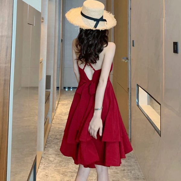 Beach Dresses Beach Skirt Female Super Fairy Photo Travel Clothes Small Seaside Vacation Red Suspender Dress Bikini