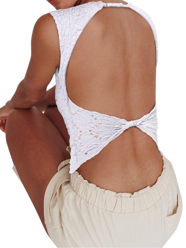 61ejr7x7d6L.jpg Women's Sexy Open Back High Neck Sleeveless Tank Top Y2k Lace Twist Backless Crop Tops